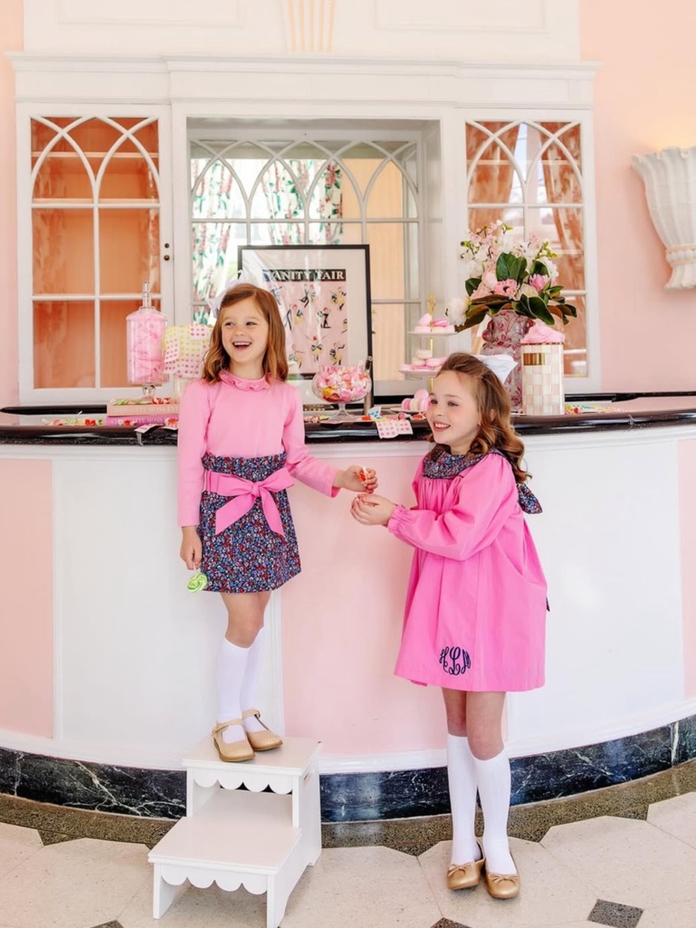 Beaufort Bonnet Hamptons Hot Pink with Fairfax Farm Floral Bow Formal Toddler 2T - Picture 8 of 11